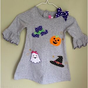 Good lad 5 Halloween dress.Lt  grey cotton A line w appliquéd ghost, cat, witch